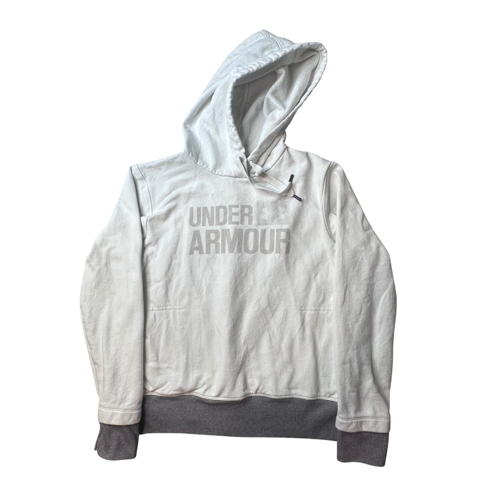 Under‎ Armour Hoodie Womens Small White Logo Pullover 1312543 Loose Fit Fleece